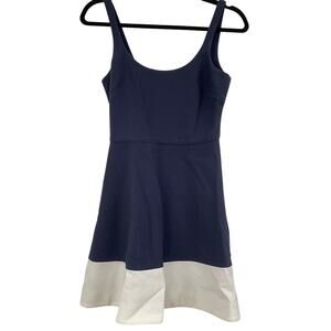 LIKELY Classic Fit Flare Mini Dress Womens 2 Sleeveless Twee Blue Cream Preppy